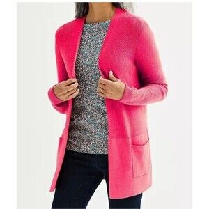 Croft & Barrow Cardigan Medium Womens Pink Long Sleeve Classic Ribbed Open-Front